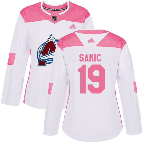 Adidas Avalanche #19 Joe Sakic White/Pink Authentic Fashion Women's Stitched NHL Jersey